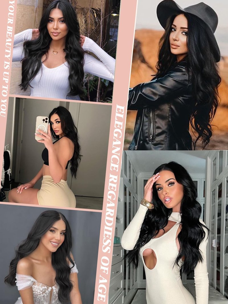 Long Black Wigs for Women - 26 Inch Curly Wavy Synthetic Hair with Lace Hairline | Natural Looking Daily Wear