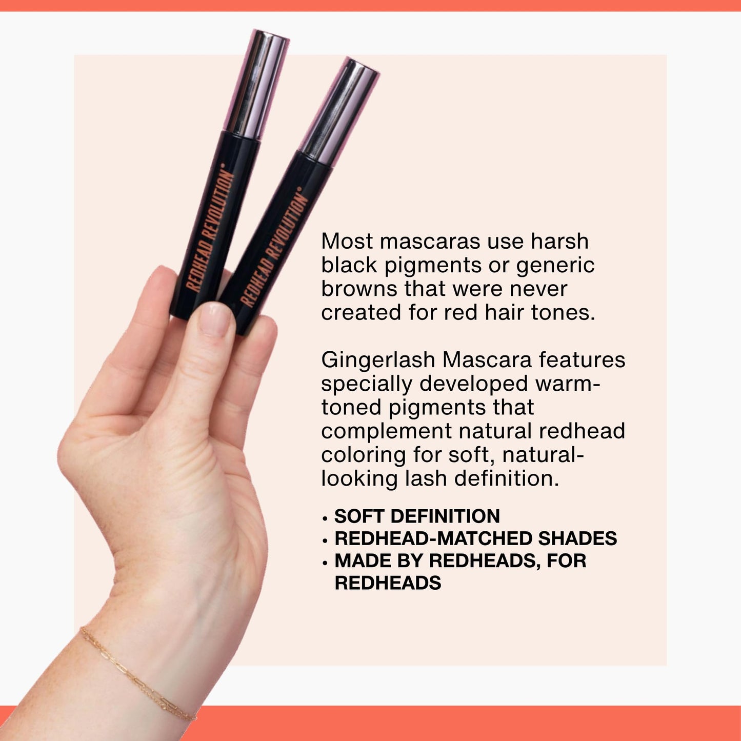 Redhead Revolution's Gingerlash Mascara (Genuine Ginger Reddish) Brown Mascara for Redheads and Strawberry Blondes Volumizing Lengthening Vegan Cruelty Free