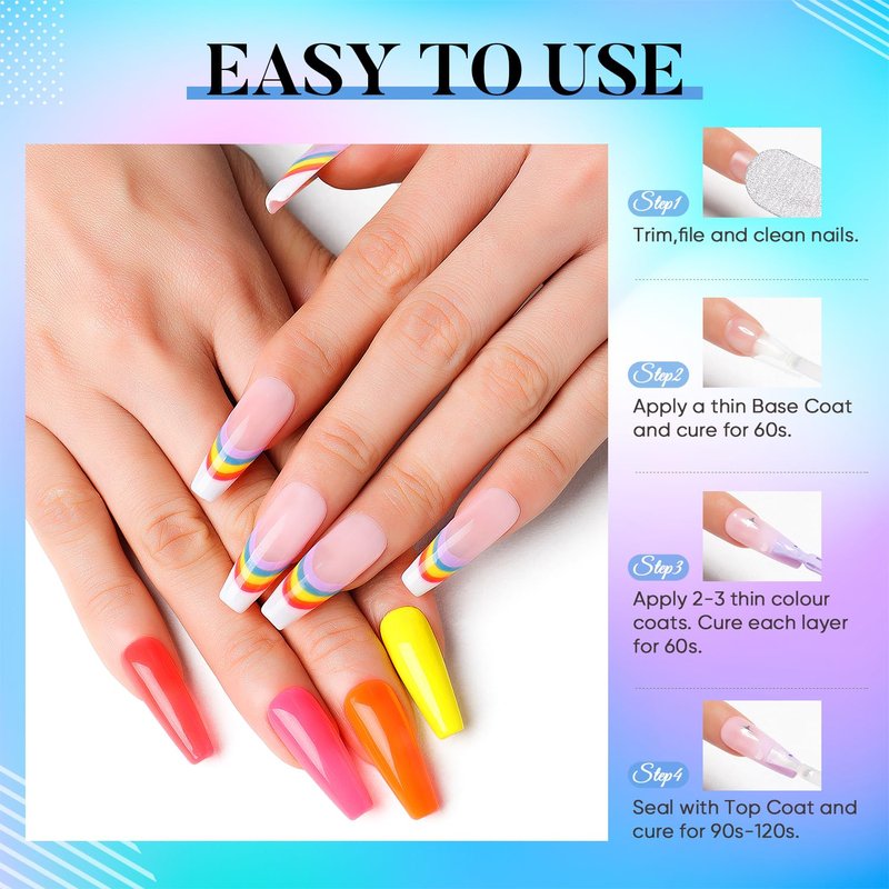 Gel Nail Polish Set - 6 Neon Colors with Nail Primer & Dehydrator | 15ml Each