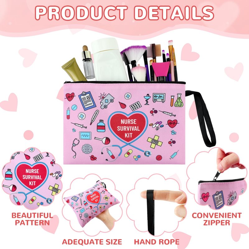 Huhumy 24 Pack Nurse Cosmetic Bags Bulk Novelty 2026 Nurses Week Gift Nursing Survival Kit Canvas Zipper Pouch Bags Thank You Gift for Nursing Week Medical Assistant Healthcare Graduation(Classic)