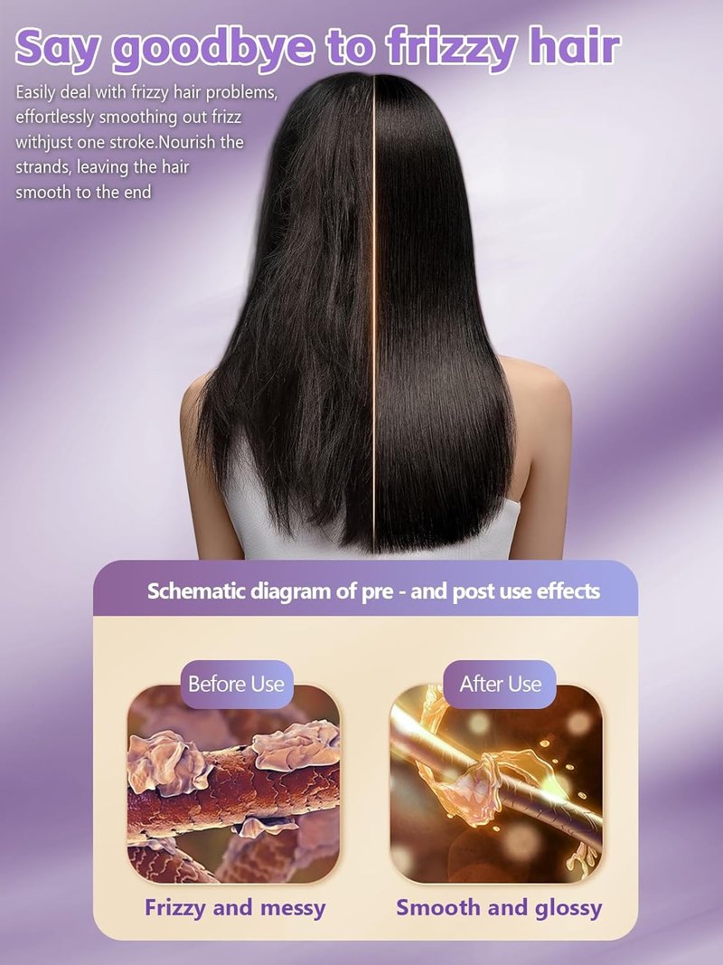 Hair Straightener Brush - Fast Heating Ceramic Straightening Tool for All Hair Types | Anti-Scald Design, Perfect for At-Home Styling
