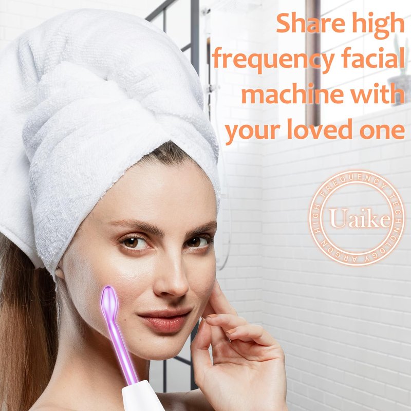High Frequency Facial Wand - Uaike 4 in 1 Violet Portable Handheld High Frequency Facial Machine - at Home Face Skin Wand Device with 4 Pcs Purple Glass Tubes