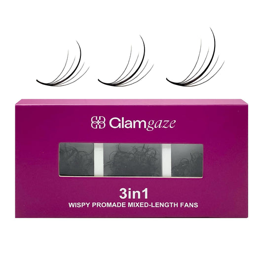 GLAMGAZE 750 Wispy Promade Fans - 5D 7D 9D, C D CC Curl 0.05-0.07mm Thickness Mixed Length - Handmade Wispy Eyelash Extensions Loose Premade Lash Fans Soft Spikes Volume Lash (5D-0.07-C, 11/12/13)