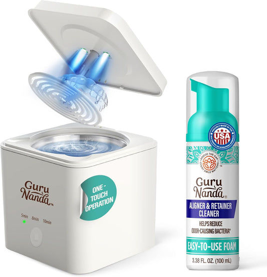 GuruNanda Retainer Cleaner Set - Ultrasonic & UV Cleaning Pod with Foam | Deep Clean for Aligners & Dentures