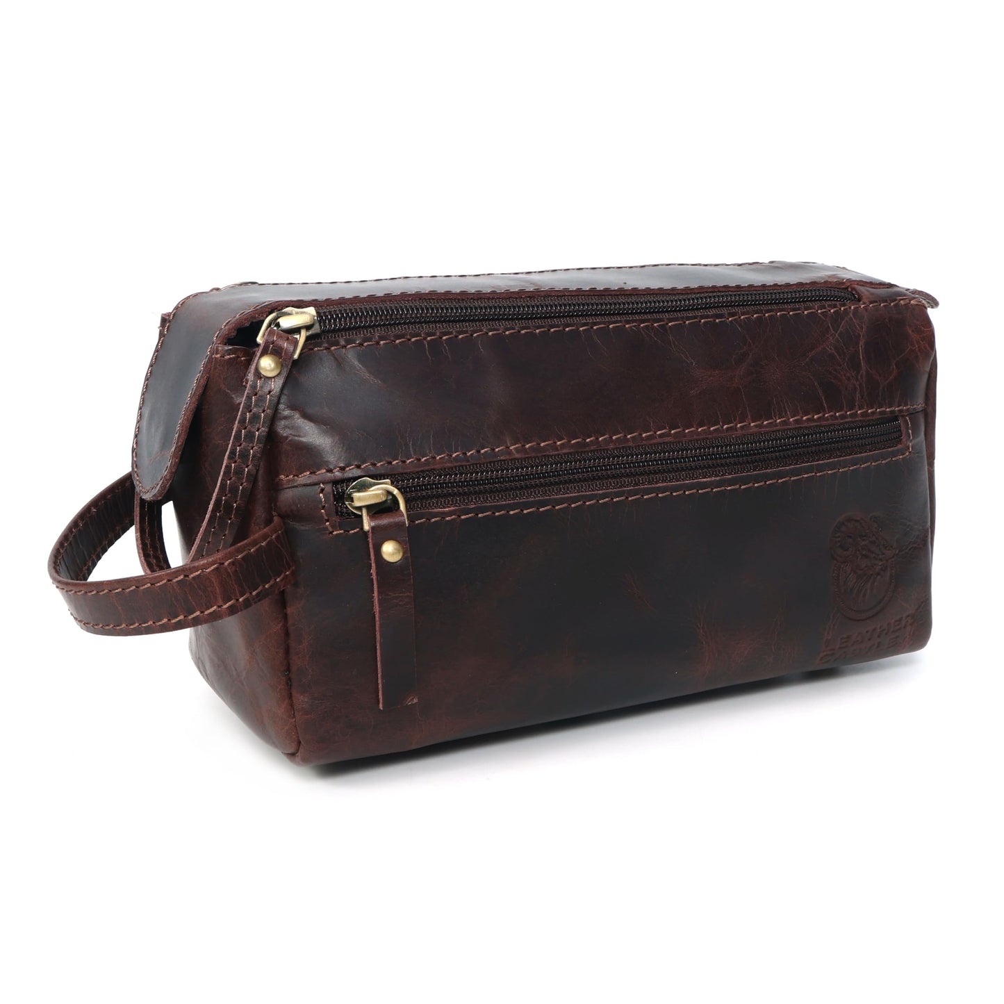 leather castle Toiletry Bag | Leather Dopp Kit for Men & Women – Water-Resistant, Durable & Stylish – Travel Organizer with Multiple Compartments | Grooming Essentials, Shaving & Makeup Pouch (Brown)