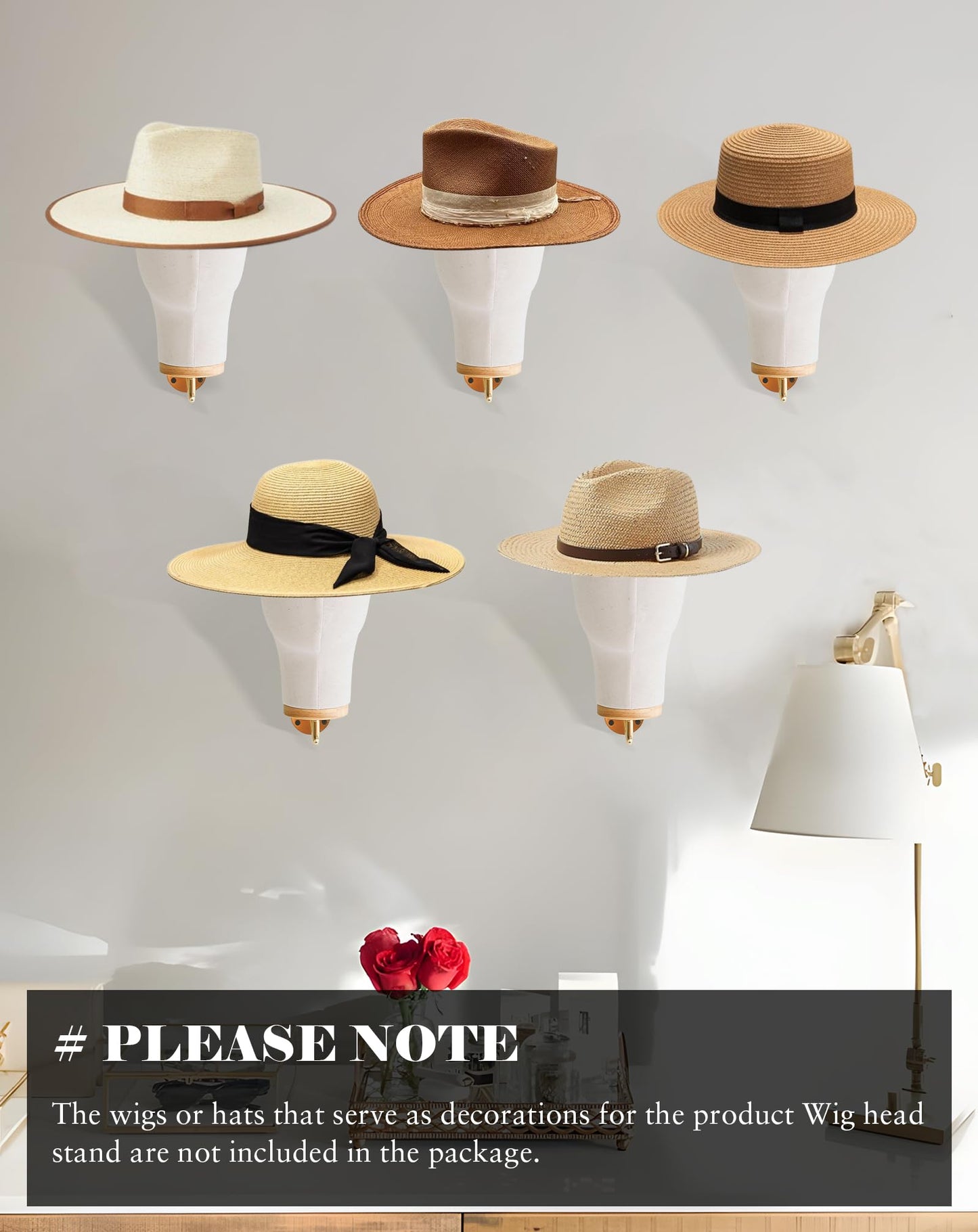 CHADWICK Mannequin Head Wall Mount, Hanging Wig Stand for Wigs, Hats, Lash Mannequin Head, Hat Display Stand, Wig Holder for Multiple Wigs, Wig Storage Hanger, Cowboy Hat Rack (Unpinnable)