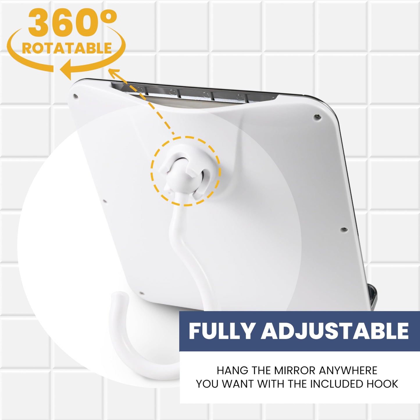 MIRRORVANA Fogless Shower Mirror for Shaving and Distortion-Free Glass Surface with Hook for Hanging, 8" x 7" Chrome