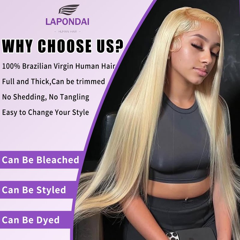 613 Bundles Human Hair 16 Inch Straight Blonde Bundles Human Hair 100% Unprocessed 12A Grade Brazilian Virgin Raw Hair Quick Weave 1 Bundles Hair Extensions for Women
