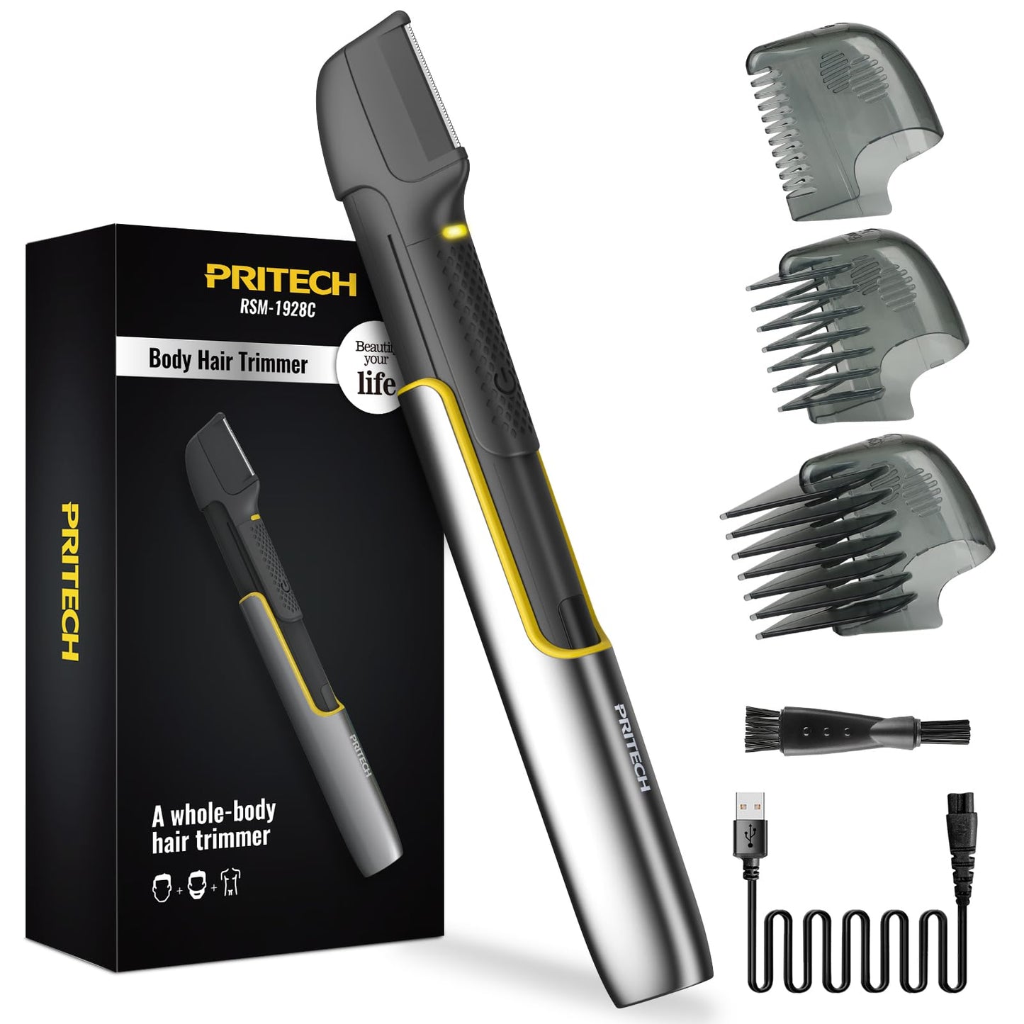 PRITECH Body & Pubic Hair Trimmer for Men Electric Back Shaver for Men