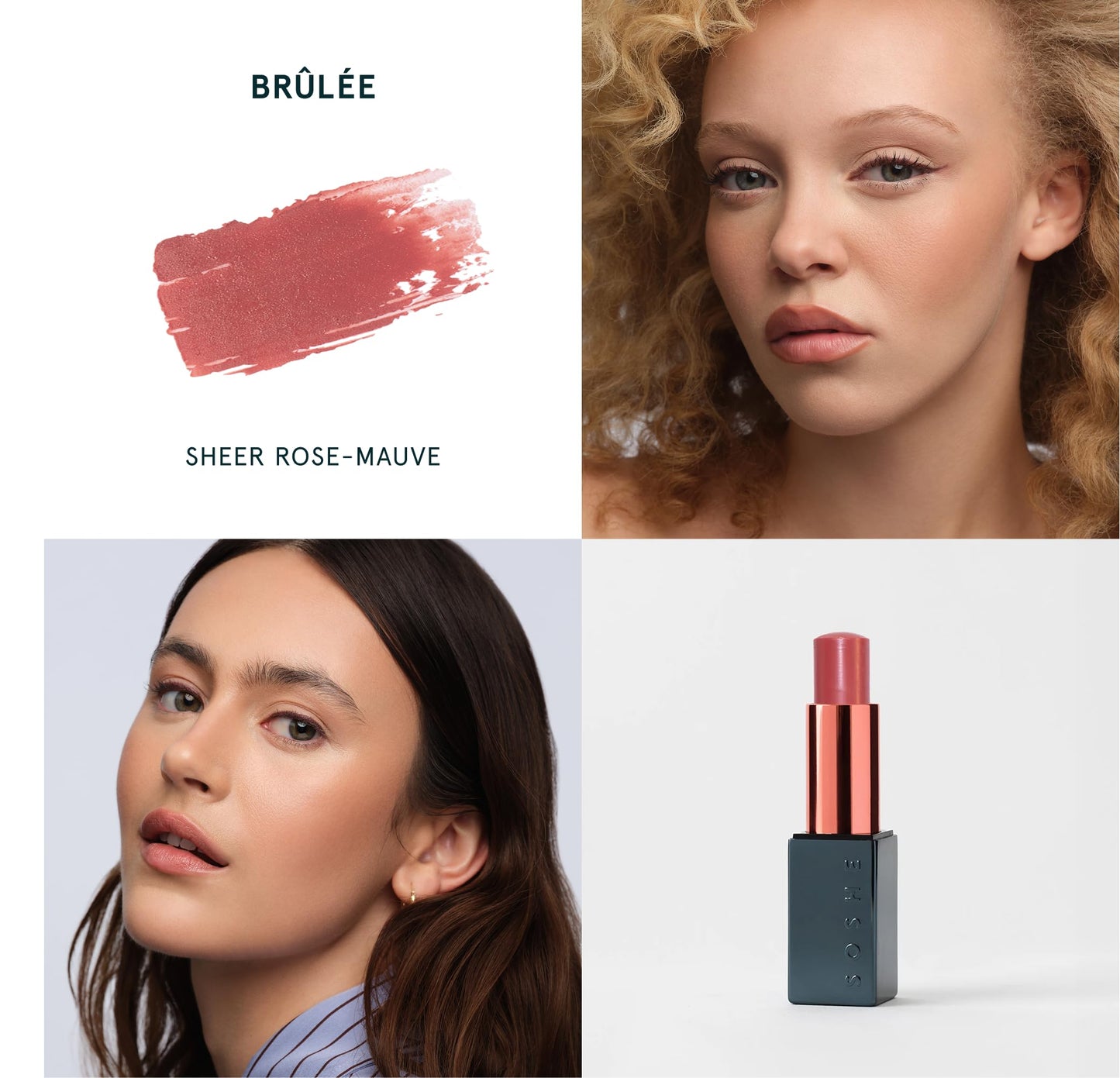 SOSHE Beauty - Peptide Glow Hydrating Lip Treatment | Intense Moisture | Peptides, Vitamin E, Hyaluronic Acid | Cruelty-Free, Certified Plastic Negative (Brûlée - Rose Mauve)