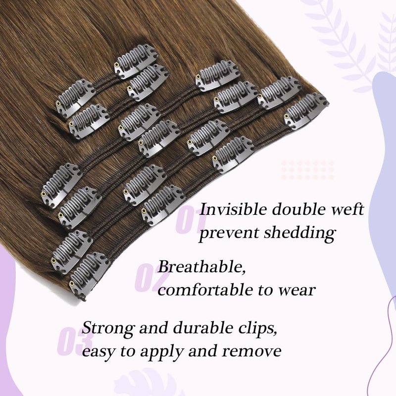 Sindra Human Hair Clip in Hair Extensions, 4 Chocolate Brown Clip in Hair Extensions Real Human Hair for Women, 14inch 100g 6Pcs Remy Natural Human Hair