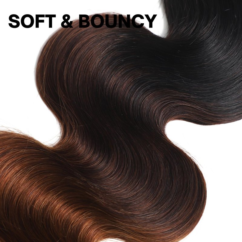 ANMETAN Dark Brown Ombre Body Wave Bundles Human Hair, Thick 12A Chestnut Brown T1B/2/30 3 Tone Ombre Color Human Hair Single Bundle with Dark Root 100% Remy Hair Bundle Keep Soft after Washes 16 Inch