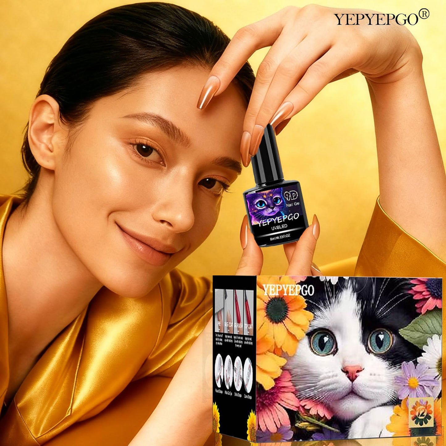 YEPYEPGO Cat Eye Gel Nail Polish Set, 12 Colors Velvet Cat Eye Gel Polish Magnetic Cateye Glass Effects Fall Winter Christmas Color Professional Use for Salon