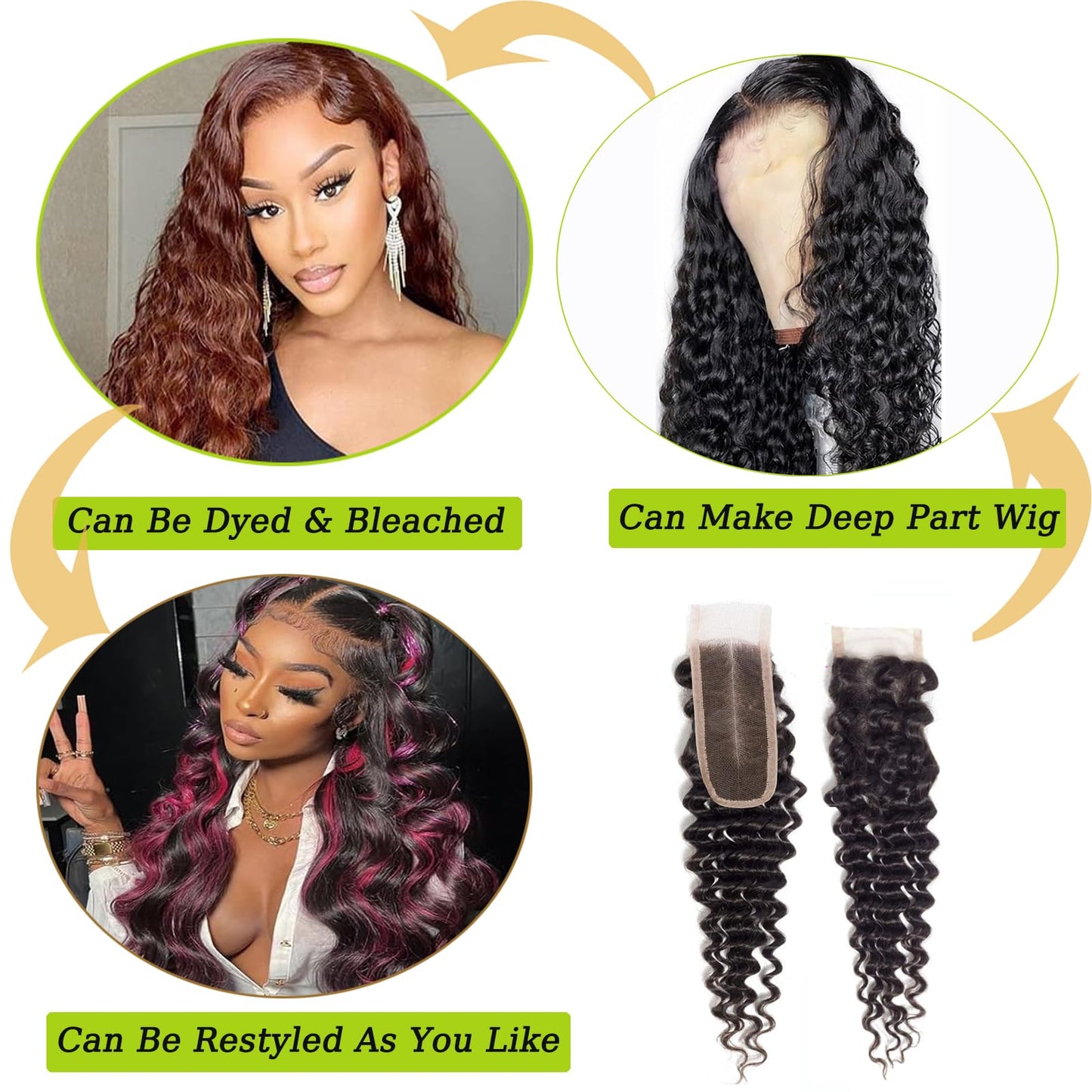 Deep Wave Closure 2x6 Human Hair Swiss Lace-Closure Deep Wave Brazilian Remy Human Hair Wavy 2 By 6 Closure With Baby Hair 14 Inch