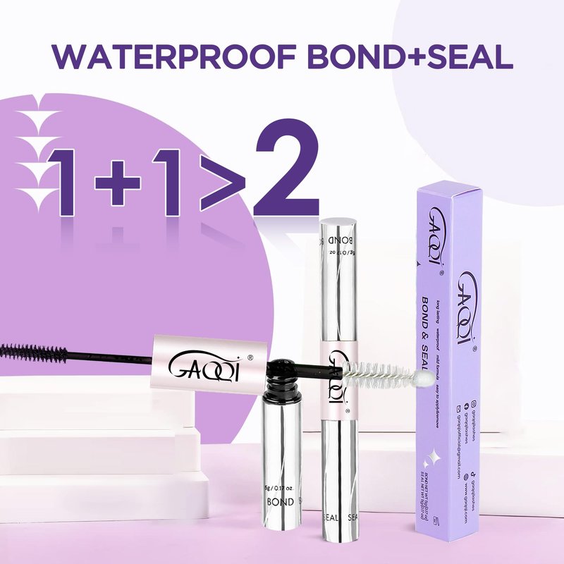 GAQQI Lash Cluster Glue, Lash Bond and Seal Waterproof, Bond & Seal Eyelash Glue for Clusters, Eyelash Adhesive Black Long-Lasting 72H, Latex-Free（5ml+5ml）