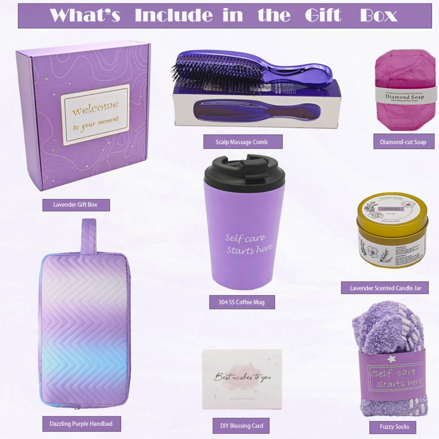 Self Care Gifts for Women, Birthday Gift Set Thinking of You Package Get Well Soon Gift Ideas Stress Relieve Relaxing Care Christmas Gift for Her Friends Mom Wife Bestie Gift Basket (Violet)