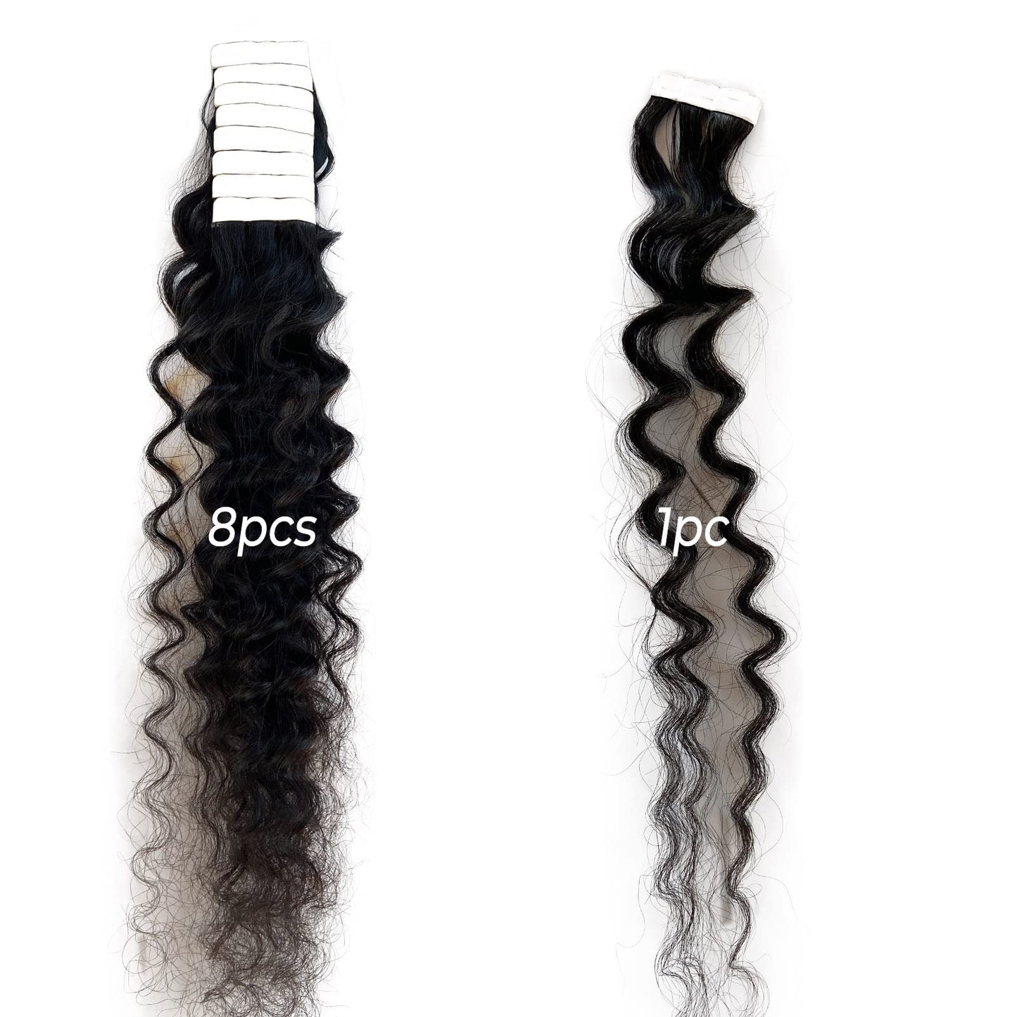 Deep Wave Tape in Hair Extensions Human Hair,20 Inch Black Hair Extensions Real Remy Human Hair Curly Tape ins for Black Women,20pcs Double Sided Invisible Tape Hair Extension 50g/pack