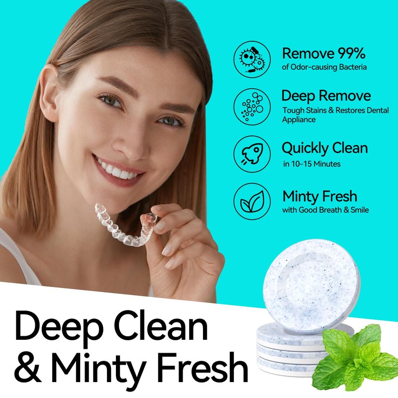 Retainer Cleaner Tablets,Denture Cleaning Tablets for Deep Remove Stains,Denture Cleaner Tablets 240 Tablets - Minty Fresh