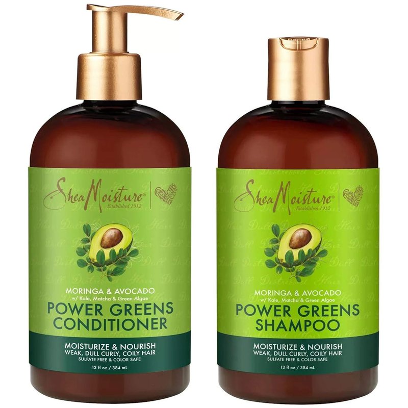SheaMoisture Power Greens Curly Hair Shampoo & Conditioner | Moisturizing Moringa & Avocado, 13 Fl Oz (Pack of 2)