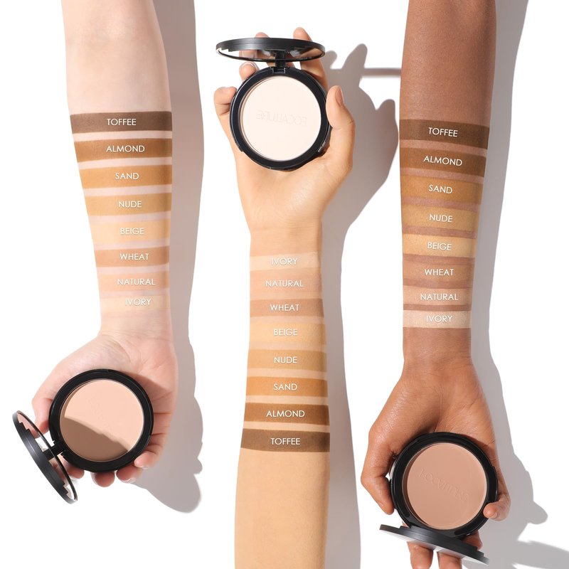 FOCALLURE Flawless Pressed Powder, Control Shine & Smooth Complexion, Pressed Setting Powder Foundation Makeup, Portable Face Powder Compact, Long-Lasting Matte Finish, Almond