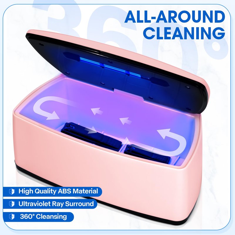 Nail Tools Sterilizer, Double Tube Blue Light Cleaning Function, USB Plug-In, 1l Large Capacity For Nail And Beauty Salon Tools, Jewellery, Glasses, Mobile Phone Sterilizer (Pink)