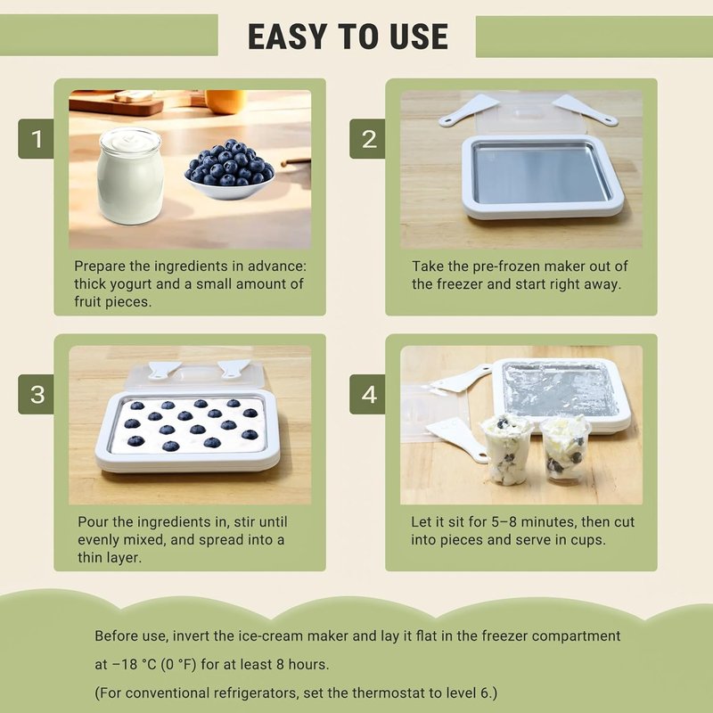 Rolled Ice Cream Maker - DIY Instant Ice Cream Tray with Lid & 2 Spatulas | 10.24'' x 8.24'' for Soft Serve & Frozen Treats