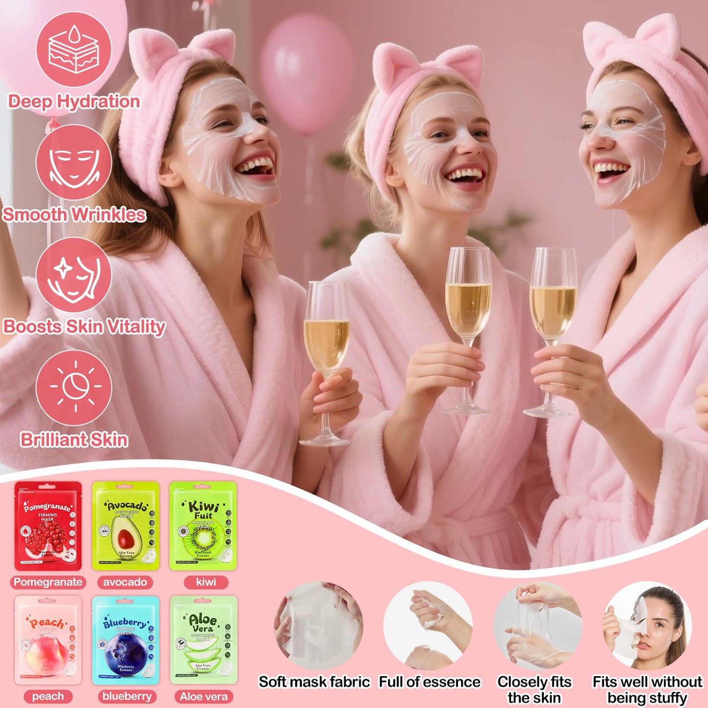 Ponhey 66 PCS Spa Party Supplies, Spa Party Favors Include Face Masks Skincare, Hand Cream, Lip Balm, Under Eye Patches, Lip Mask and Foot Bath Bombs, Spa Birthday Sleepover Party Supplies