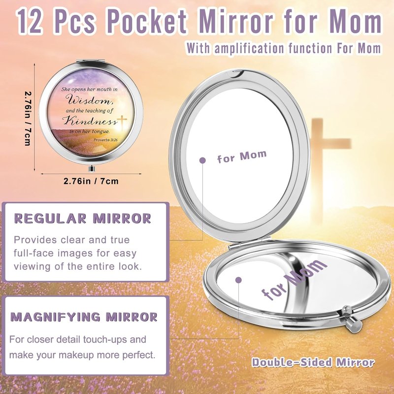 Christian Compact Makeup Mirror Set - 12 Round Pocket Mirrors with Bible Verses & Gift Bags | Perfect Mother's Day Church Gifts