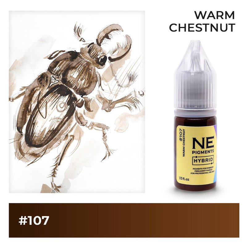 #107 Warm Chestnut - by Elena Nechaeva - Microblading Ink for Eyebrows - Permanent Makeup - Professional Tattoo Pigment