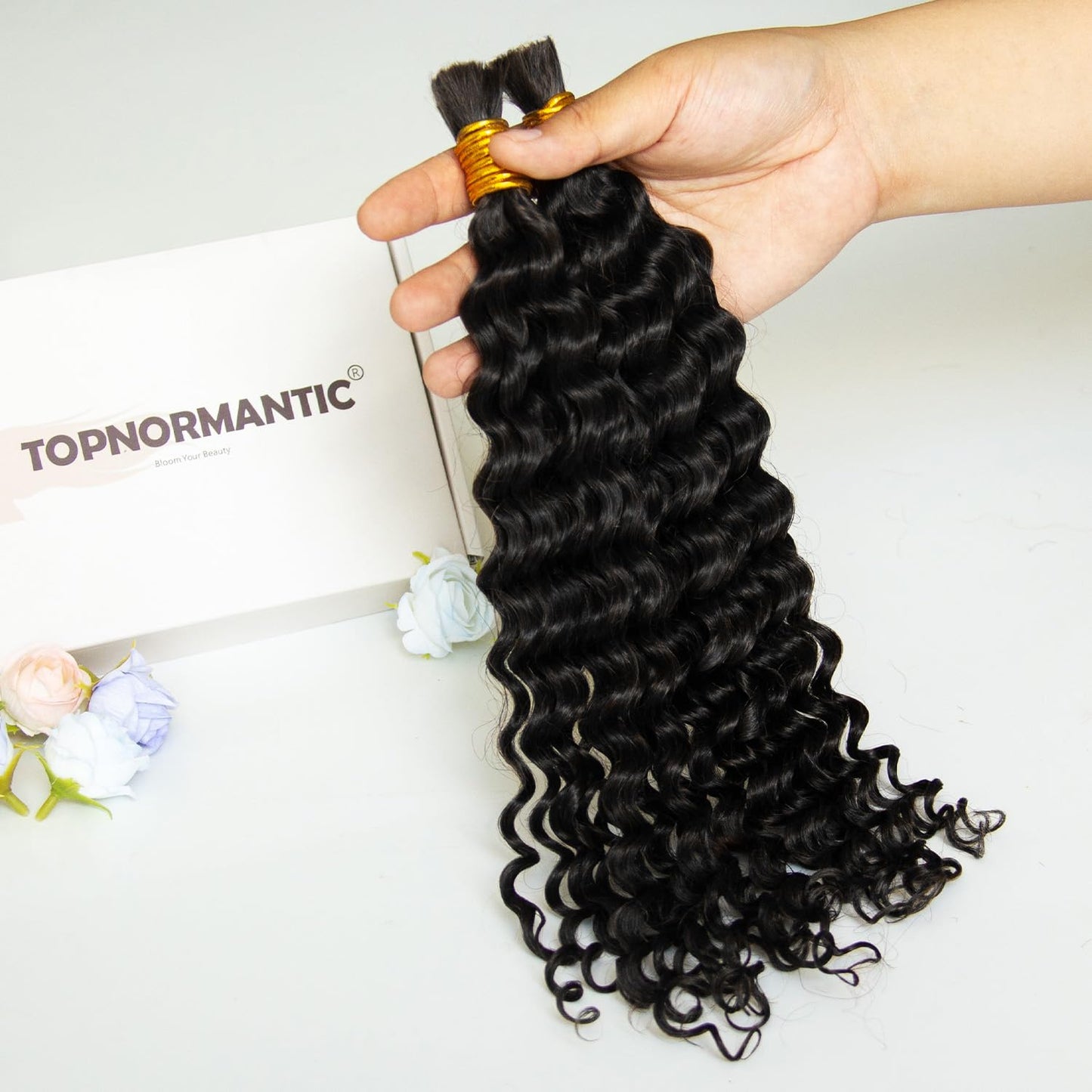 Topnormantic Human Braiding Hair for Boho Braids, 12A Boho Hair for Braiding Knotless Curly Natural Black 18 Inch 100g Unprocessed Brazilian Virgin Human Hair Bulk Tangle-Free Deep Wave Bohemian Braid