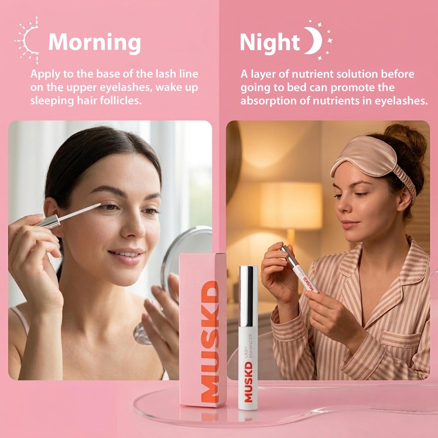 MUSKD Eyelash Growth Serum - Lash Enhancer for Longer, Thicker, Fuller Lashes & Brows - Natural, Vegan & Cruelty-Free Eyelash Serum for Lash & Brow Growth, Gentle Formula (3 ML)
