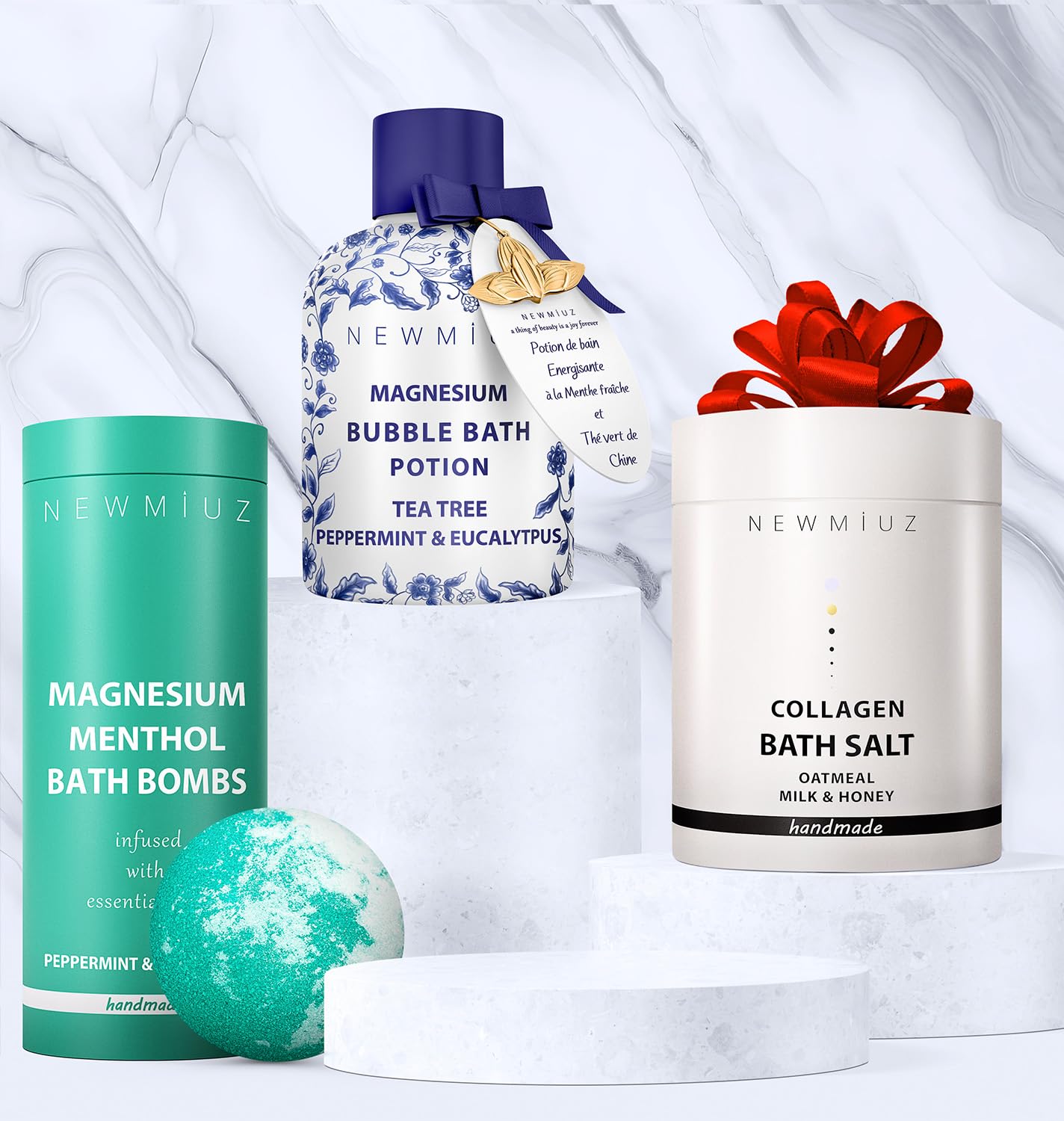 Magnesium Menthol Fizzing Bath Bomb Eucalyptus Peppermint Epsom Salt Refreshing Bubble Spa with Essential Oil Infused Post Workout Sore Muscles Recovery Gift