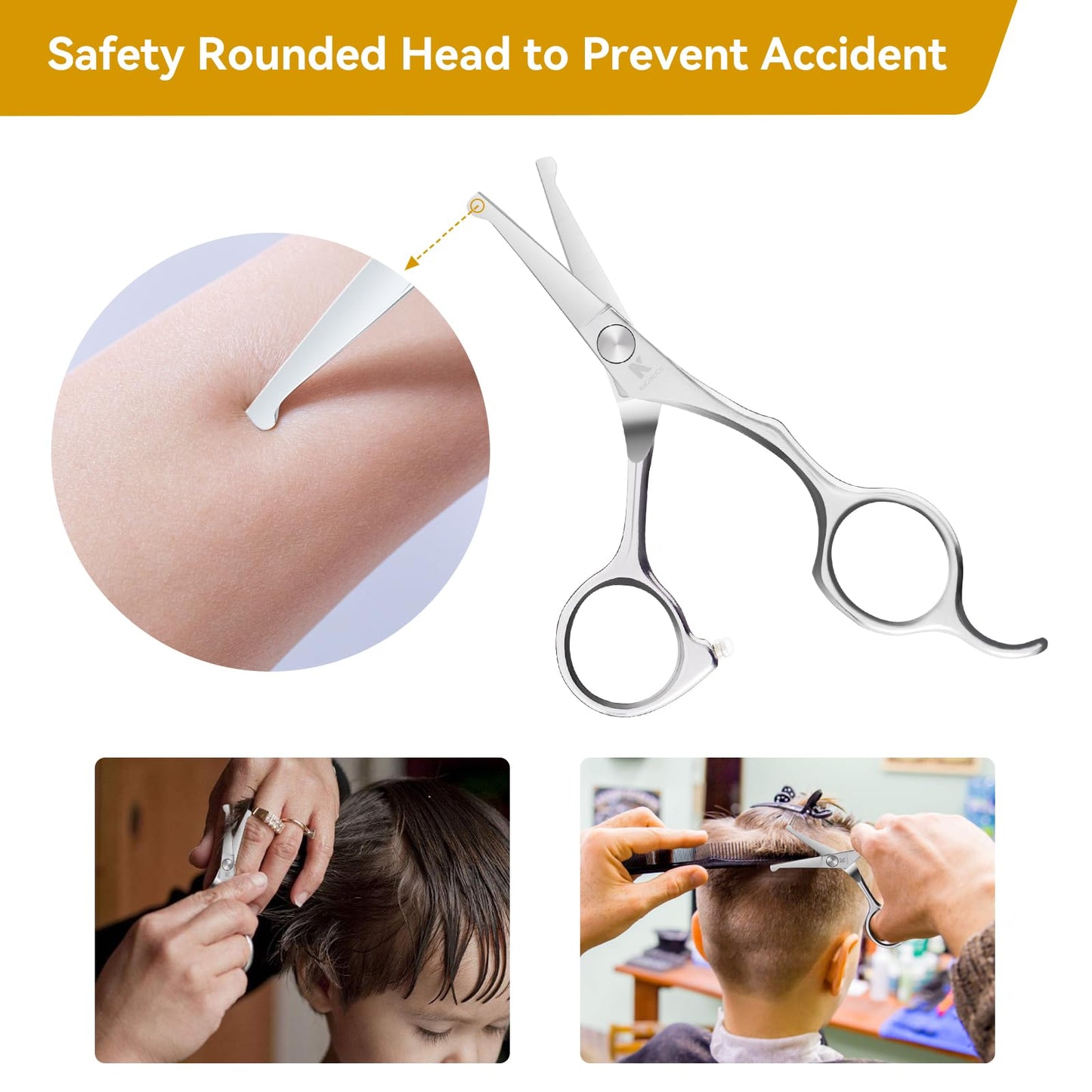 Professional Kids Hair Cutting Scissors Kit - Rounded Tips Barber Hair Cutting Shears (6.1'') & Hair Trimming Scissors (5.1'') for Babies, Toddlers, Children, Home & Salon Haircut Kit