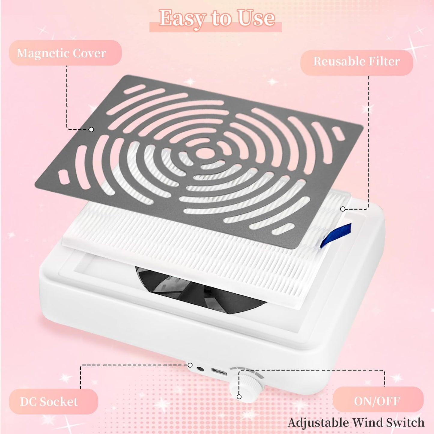 Nail Dust Collector with LED Light (Pink)