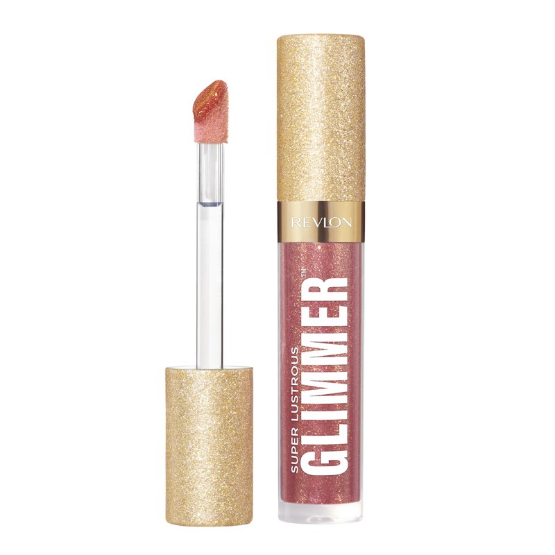REVLON Super Lustrous Glimmer Gloss, Non-Sticky Hydrating Lip Gloss, High-Shine Sheer Shimmery Finish, Plant-Based Glitter, 005 Glazed Almond, 0.13 fl oz