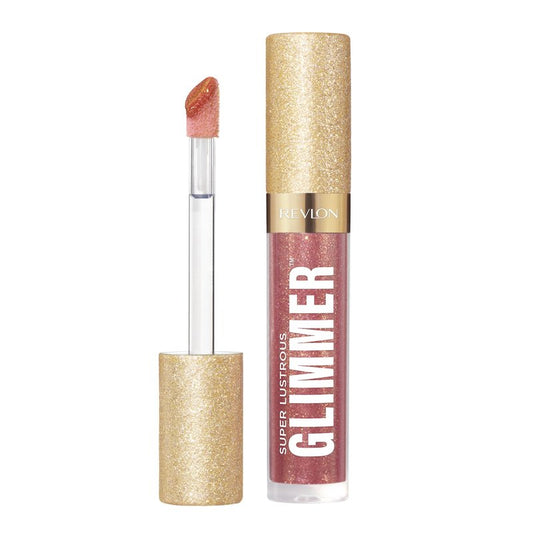 REVLON Super Lustrous Glimmer Gloss, Non-Sticky Hydrating Lip Gloss, High-Shine Sheer Shimmery Finish, Plant-Based Glitter, 005 Glazed Almond, 0.13 fl oz