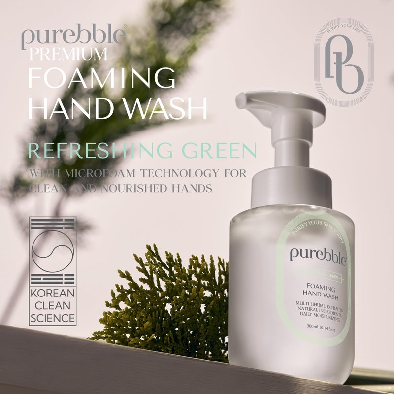 PUREBBLE Refreshing Green Foaming Hand Wash with Hyaluronic Acid, Earthy Scent | Gentle |Botanical Ingredients | Cruelty Free, Sulfate Free | 2 Pack
