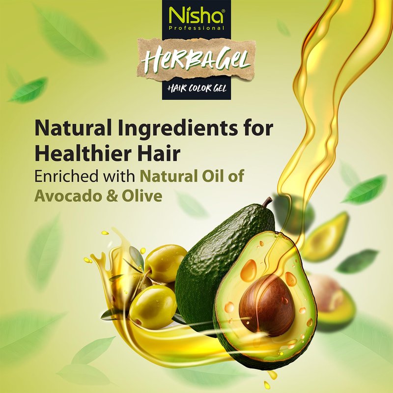 Nisha Herba Gel Hair Colour Gel, Original Black 100ml + 100ml | No Ammonia, No Stain, Non-Drip Vegan Formula | Permanent Hair Colour & Hair Dye | 100% Grey Coverage & Long-Lasting Shine