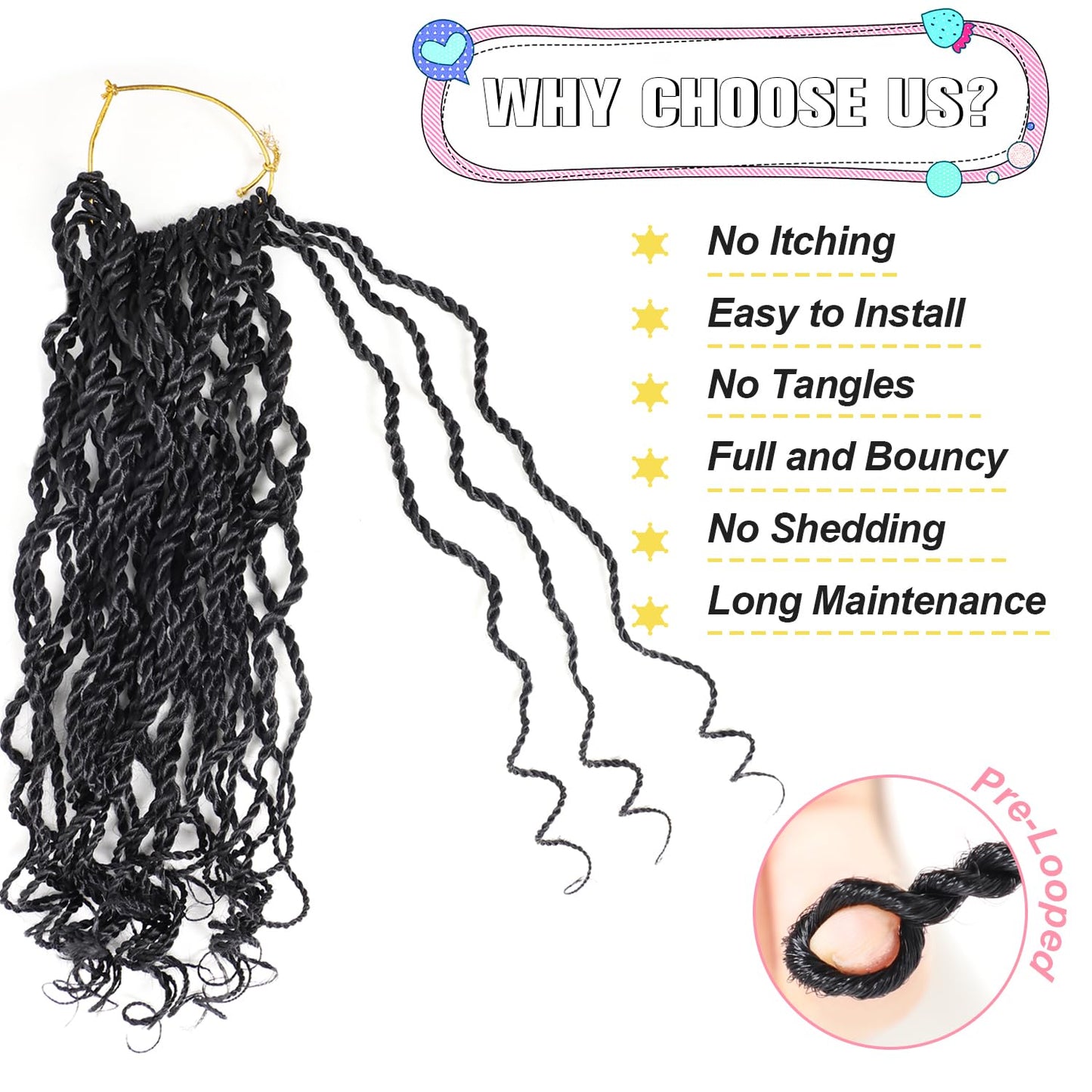 VIOLET Senegalese Twist Crochet Hair For Black Women 24 Inch Pretwisted Long Crochet Hair Pre Looped 30 Strands A Pack Crochet Braids For Black Women 9 Packs Small Crochet Twist Hair (24 Inch,1B)