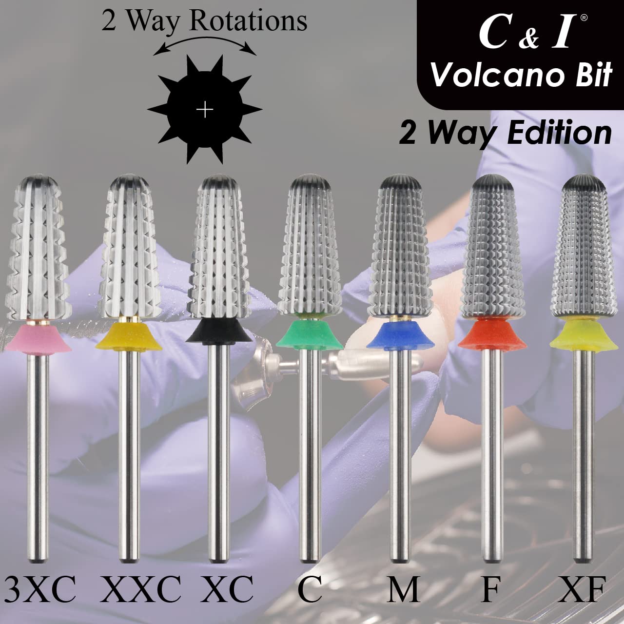 C & I Nail Drill, Volcano Bit, 2 Way Edition Efile for Nail Techs to Remove Nail Gels Acrylic Nails and Dipping, Double Hand Use Drill Bit for Electric Manicure Drill Machine (Fine -F)