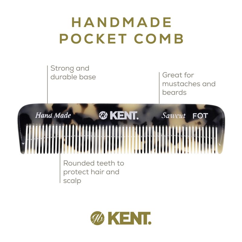 Kent Set Men's Hair Pocket Combs, T White 81T X-Small, FOT All Fine Tooth, R7t Double Toothed Fine and Coarse. Best Hair, Beard and Mustache Grooming Kit for Travel and Home Care, Handmade in England