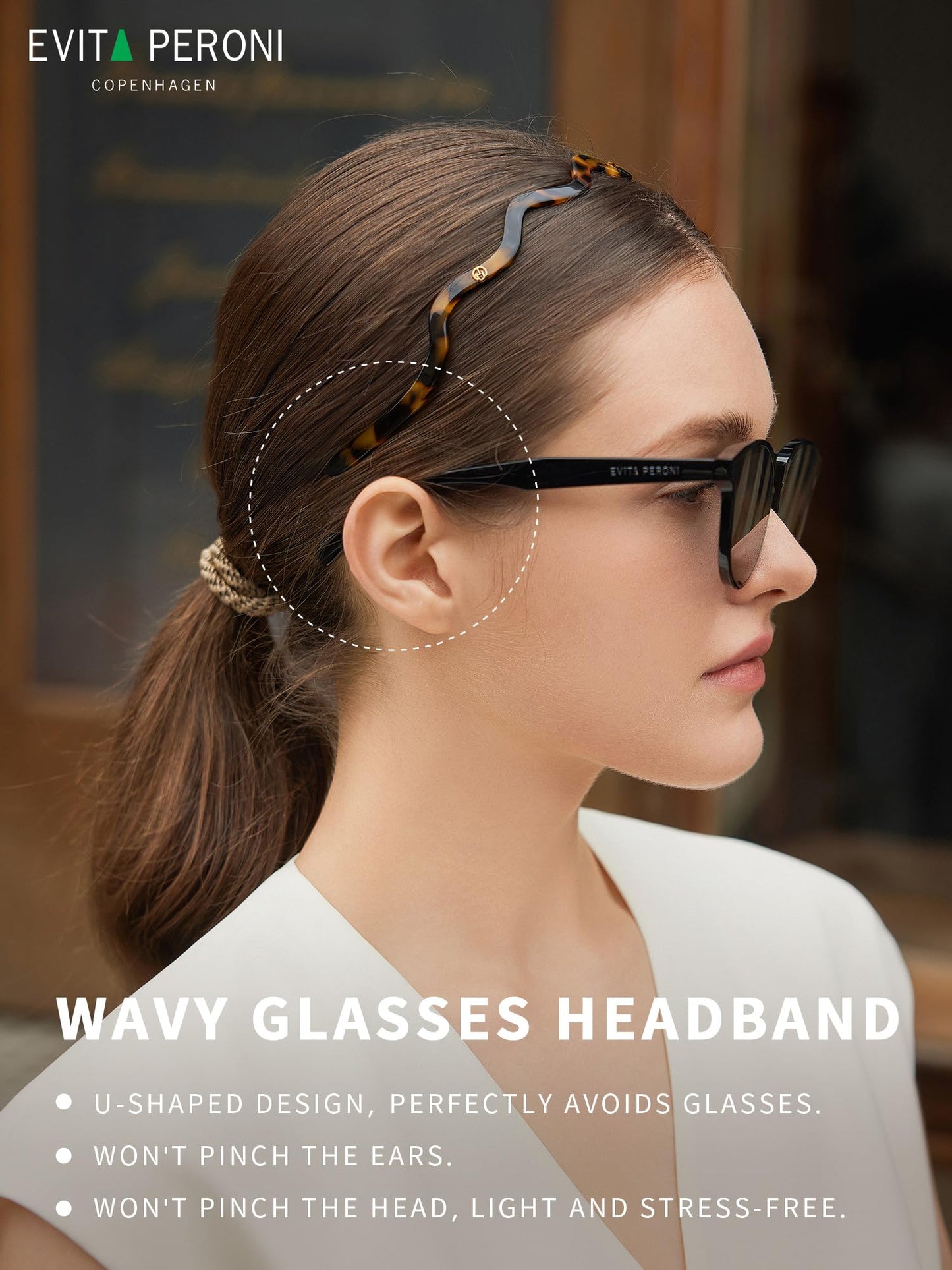 EVITA PERONI Wavy Women Headbands Eyewear Friendly Thin No Headache Tortoise