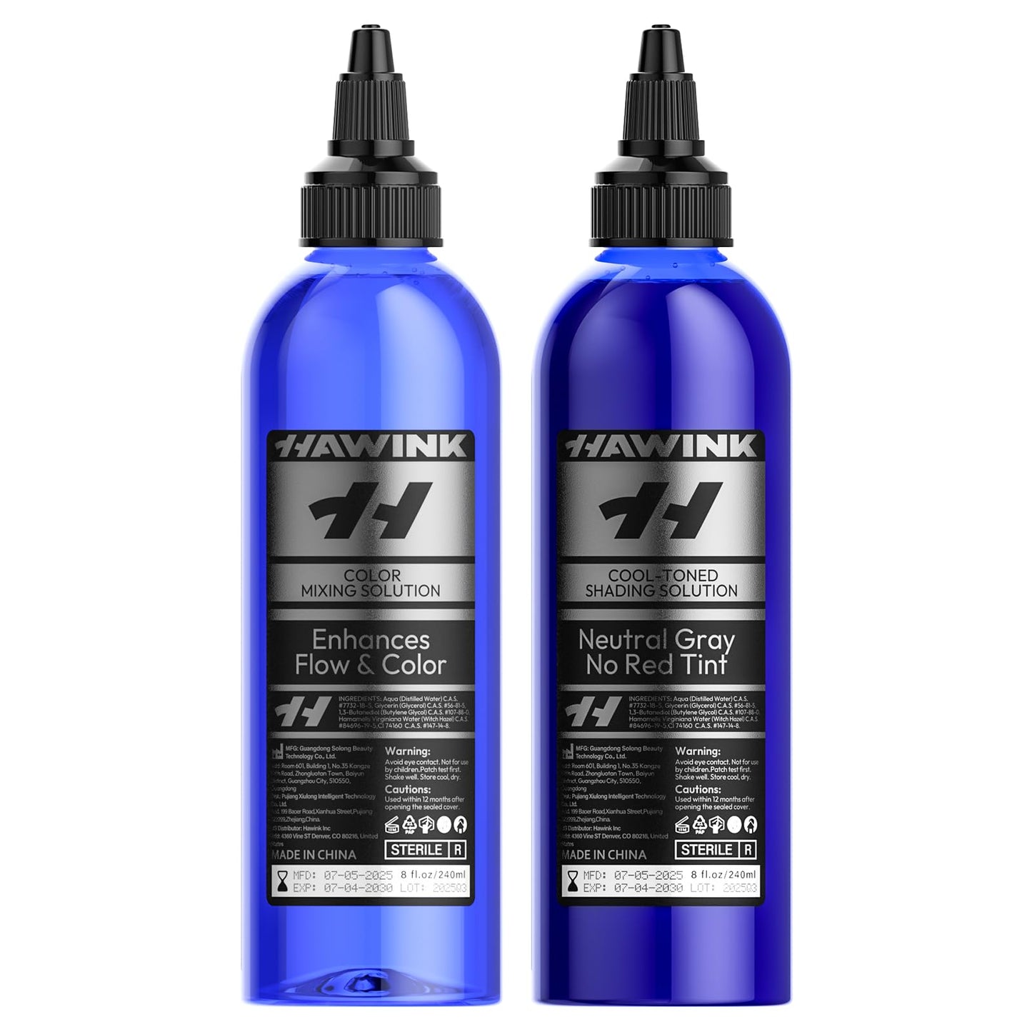 Tattoo Ink Color Mixing Solution, 2PCS Cool-Toned Shading Solution 8OZ and Color Mixing Solution 8OZ Premium Shading Solution TS701-240KIT