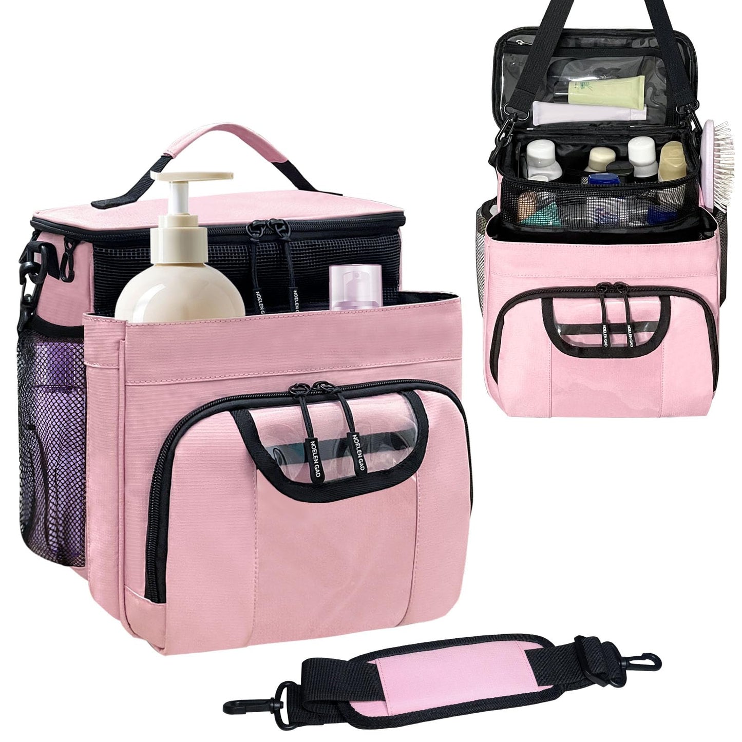 Large Toiletry Bag for Women Men, Bathroom Bag, Water Resistant Portable Shower Caddy for College Dorm, Hanging Toiletry Bags for Traveling, Gym Camping Cruise Ship Travel Essentials Shower Bag (Pink)