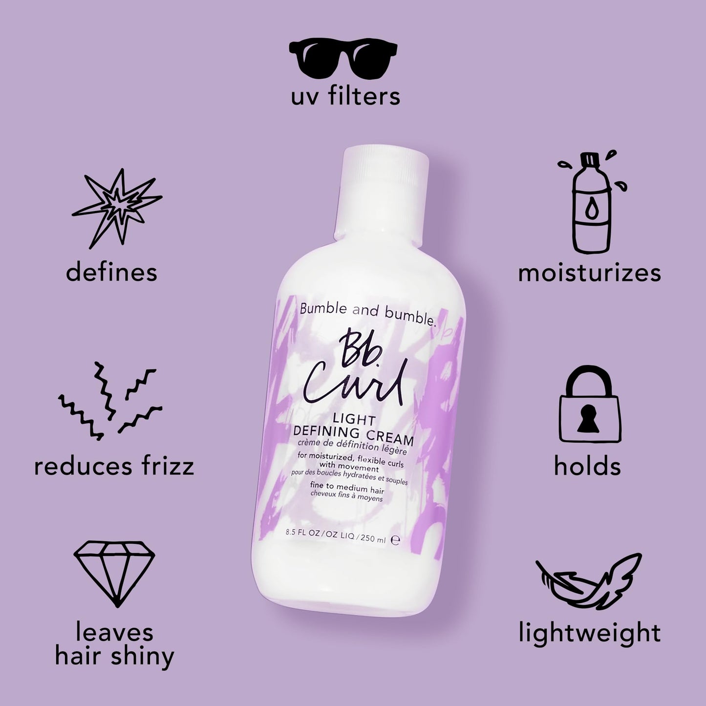 Bumble and bumble. Curl Defining Styling Cream | Moisture and Definition|Fine to Medium Curly, Wavy Hair | Anti Frizz | Hold and Shine | With Jojoba Avocado+ Coconut Oils | Standard Size, 8.5 Fl Oz