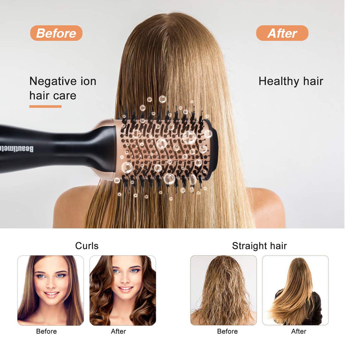 Beautimeter Blow Dryer Brush, Hot Air Brush One Step Hair Dryer and Styler Volumizer, 4 in 1 Negative Ionic Hair Styler with Oval Barrel for Smooth, Frizz-Free Hair Types, Red & Black