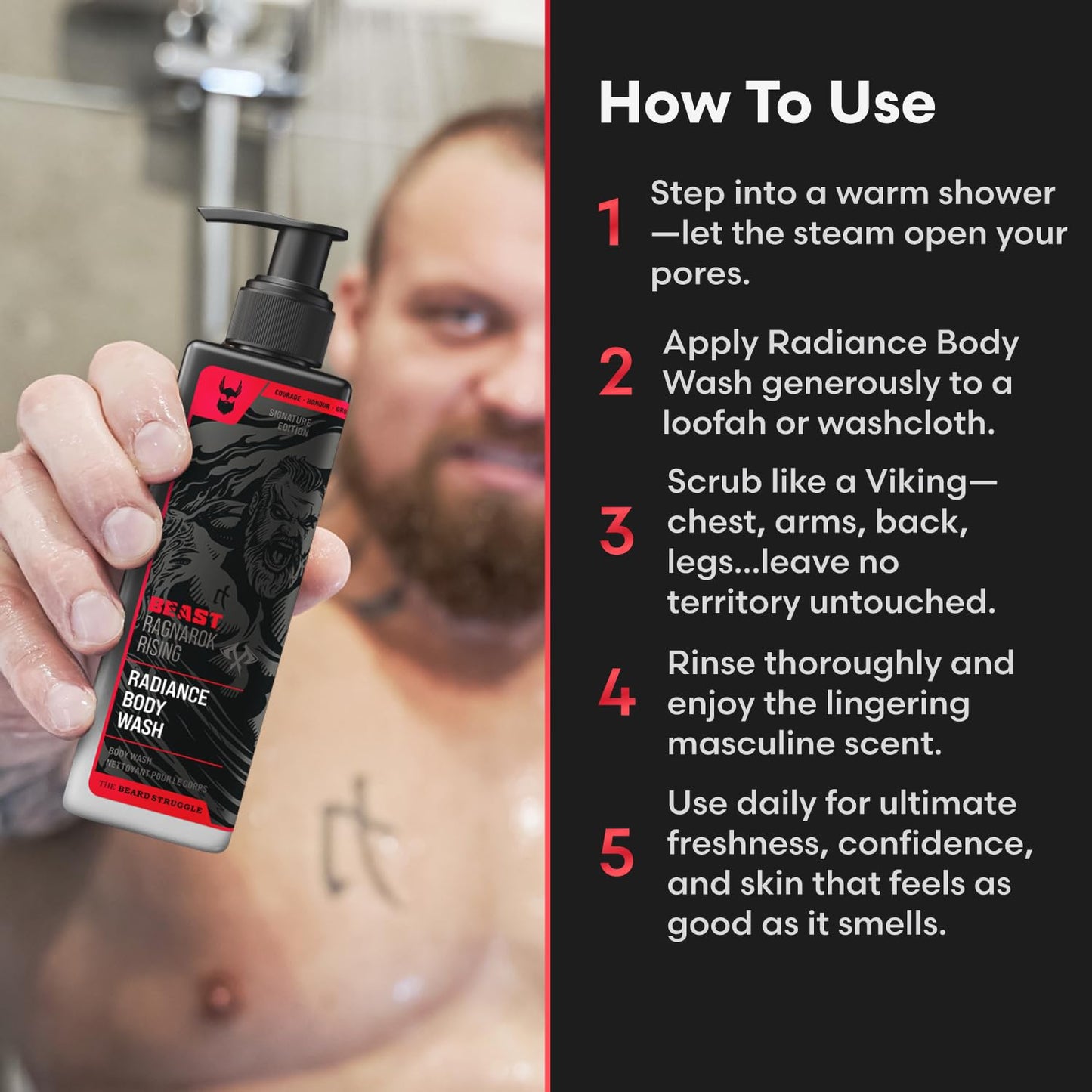 Beard Struggle Eddie Hall Body Wash - Ragnarok Rising Cologne Scent | Deep Cleanse, Vegan-Friendly, 8 fl oz