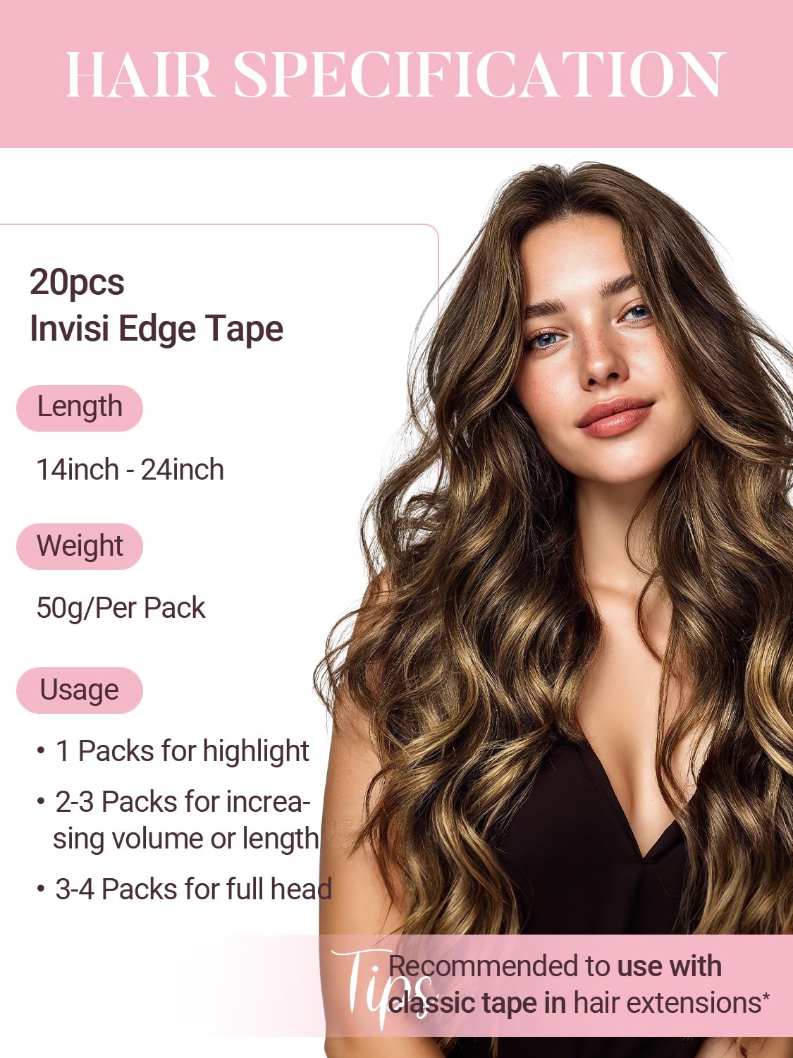 MAXITA Invisi Edge Tape in Hair Extensions Human Hair 16 Inch 50g 20pcs Balayage Dark Brown to Chestnut Brown Seamless Invisible injected tape in hair extensions Silky Smooth