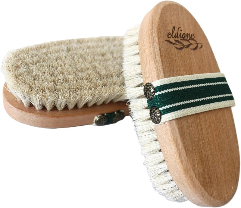 4-Piece Dry Brush Set - Natural Bristle Exfoliating Body & Face Brushes | Includes Pumice Stone & Wooden Massage Tool