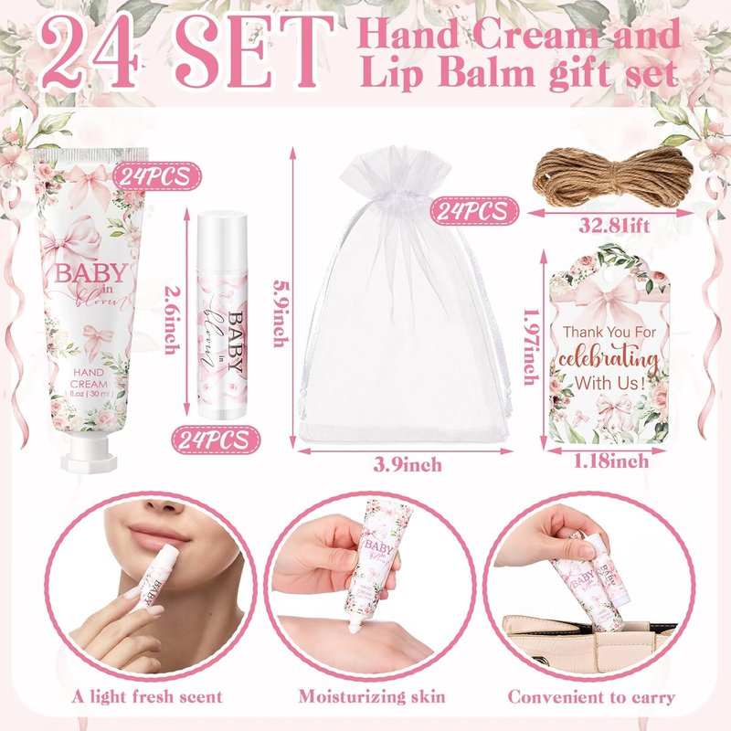 Baby in Bloom Hand Cream & Lip Balm Gift Set - Wildflower Floral Baby Shower Favors | Travel Size for Guests